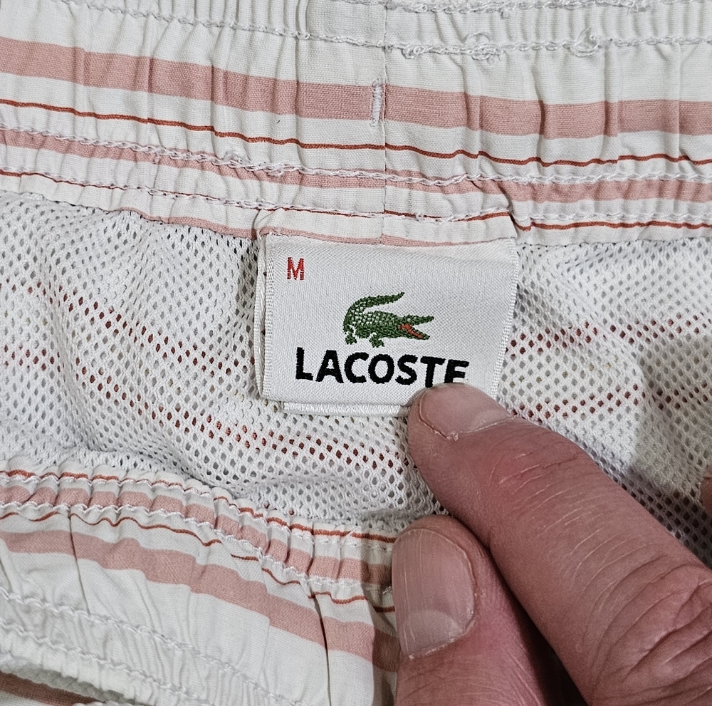 Lacoste Men Medium Red Yellow Striped Swim Shorts Preppy Beach Vacation Classic - Picture 4 of 5